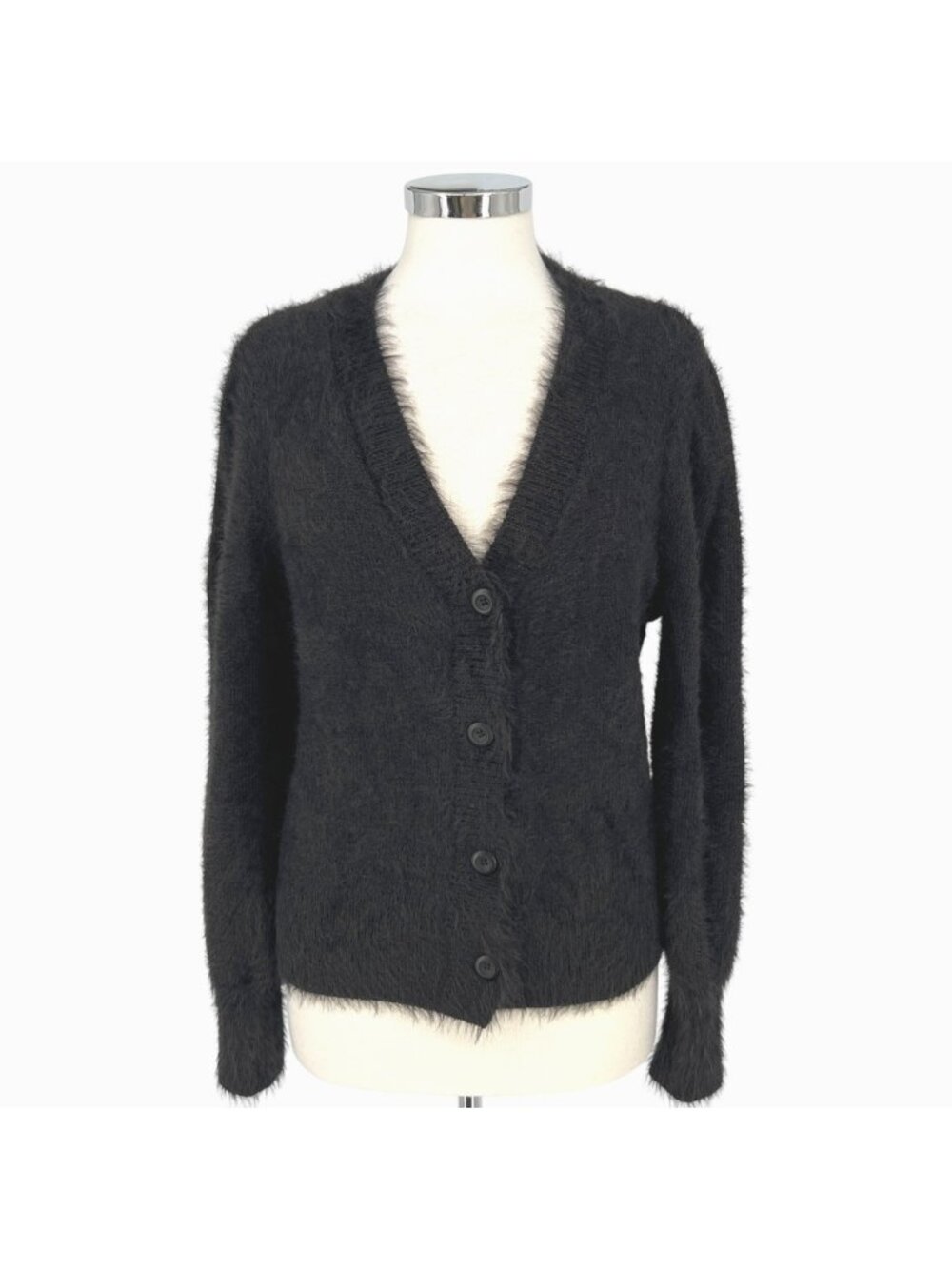 French Connection Fuzzy Cozy Cardigan Sweater Black Size Medium